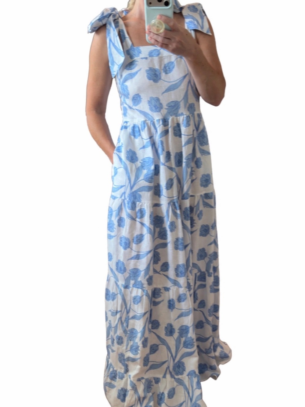 Blue Floral Tie-Strap Maxi Dress